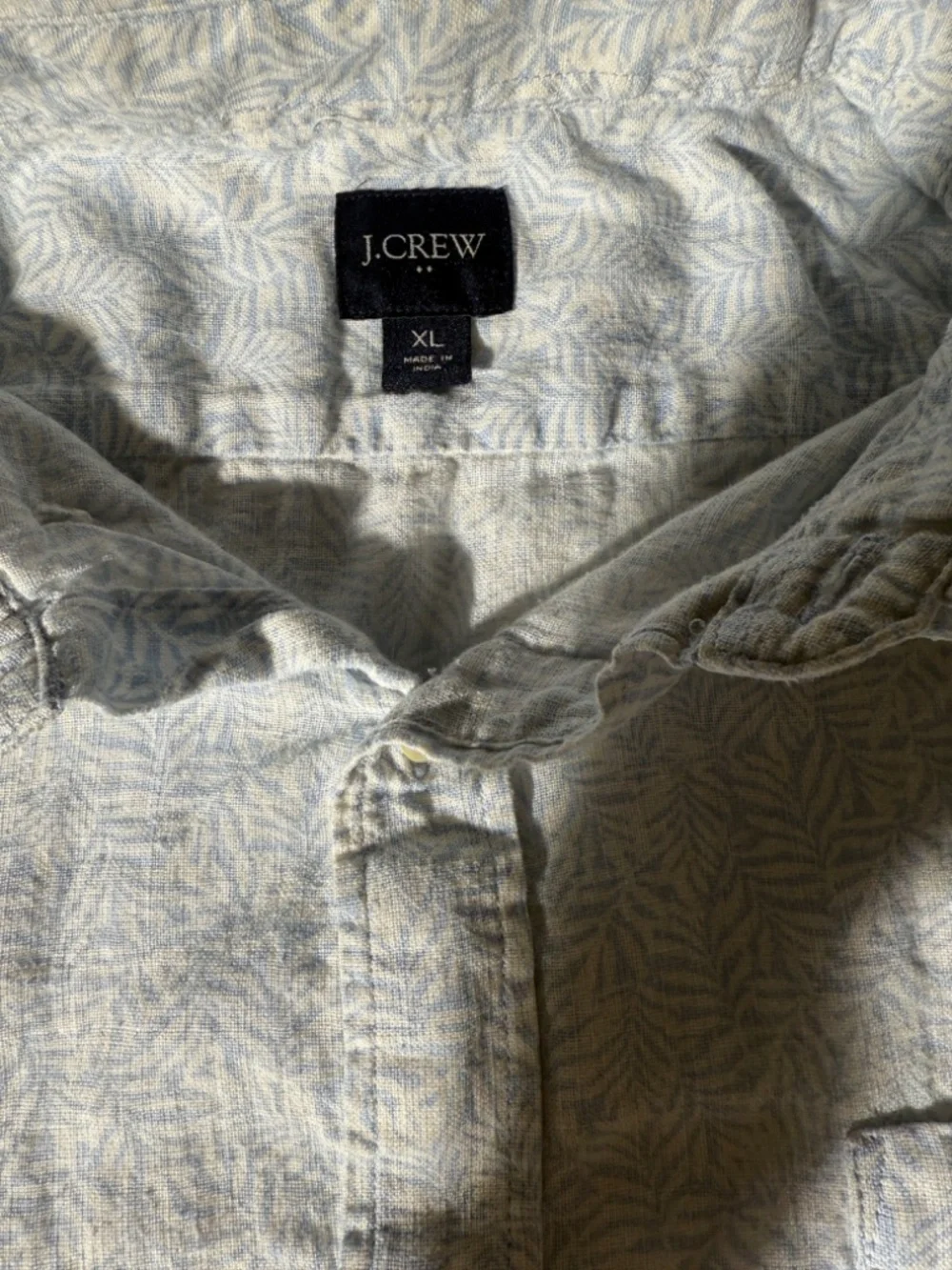 J.Crew Men’s XL Lightweight Linen Blend Leaf Print Short Sleeve Button-Up Shirt